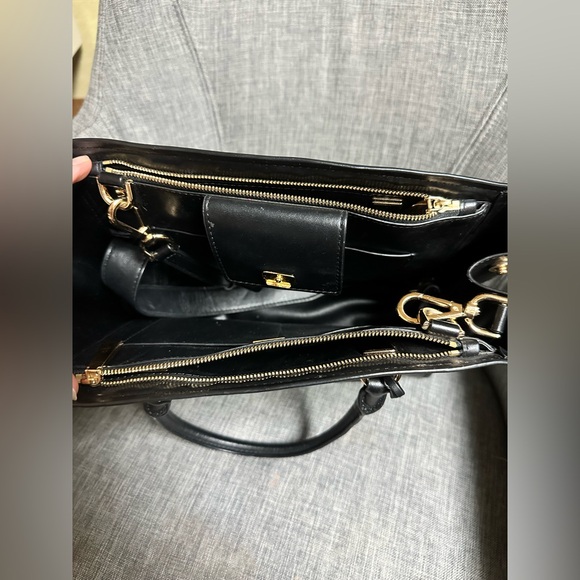 Michael Kors Black Leather Satchel Shoulder Bag Crossbody Purse Benning New - Picture 5 of 9